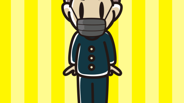 黒マスクをする男子中学生のイラスト【色、背景あり】PNG