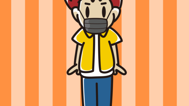 黒マスクをする男子大学生のイラスト【色、背景あり】PNG