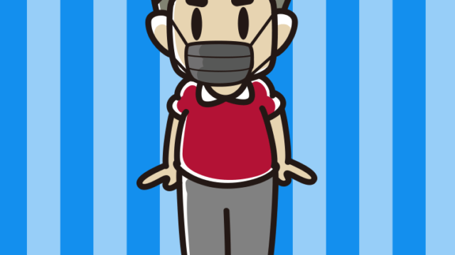 黒マスクをするおじさんのイラスト【色、背景あり】PNG