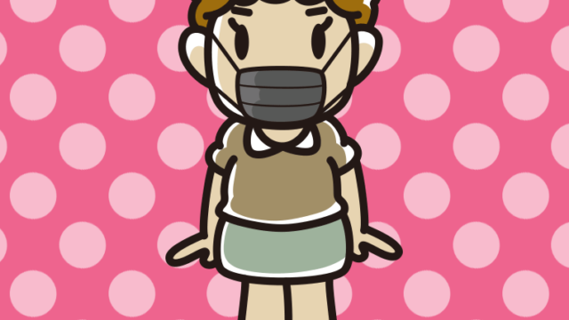 黒マスクをするおばさんのイラスト【色、背景あり】PNG