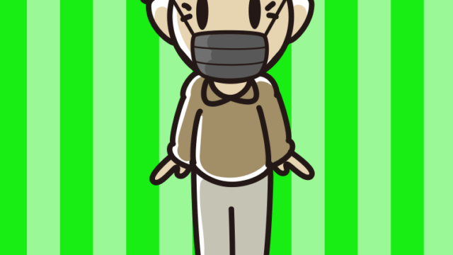 黒マスクをするおじいさんのイラスト【色、背景あり】PNG