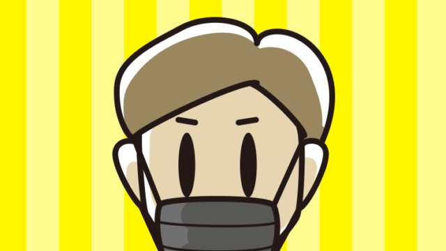 黒マスクをする男性の顔のイラスト【色、背景あり】PNG