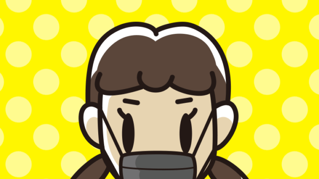 黒マスクをする女子中学生の顔のイラスト【色、背景あり】PNG