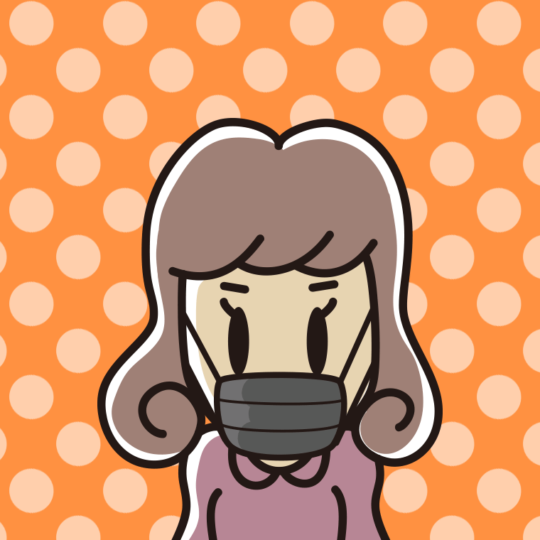 黒マスクをする女子大学生の顔のイラスト【色、背景あり】PNG