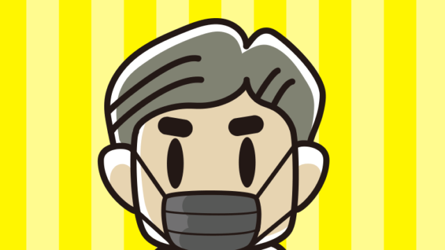 黒マスクをするおじさんの顔のイラスト【色、背景あり】PNG