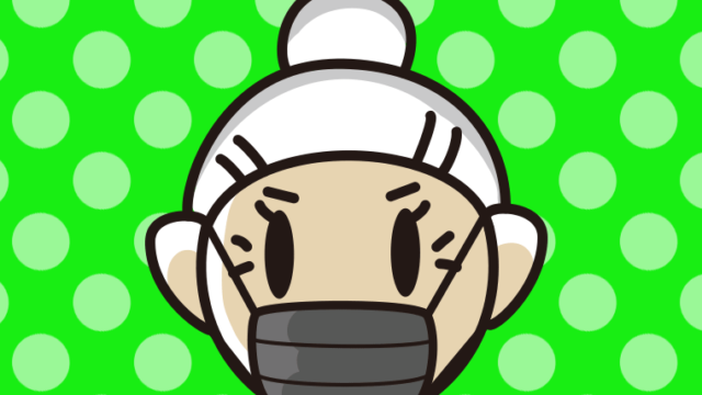 黒マスクをするおばあさんの顔のイラスト【色、背景あり】PNG