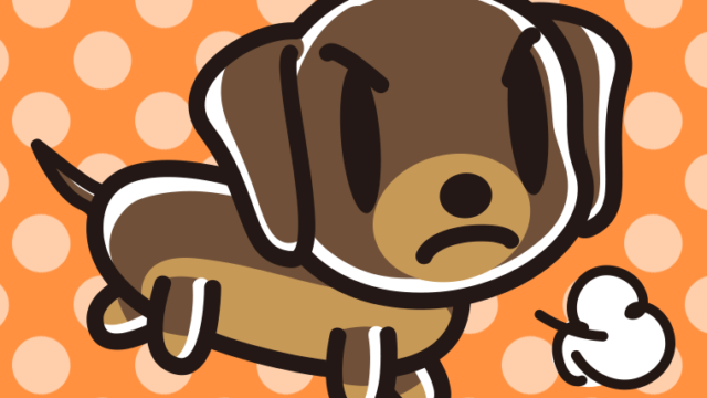 怒るミニチュアダックスフンドちゃん（犬）のイラスト【色、背景あり】PNG