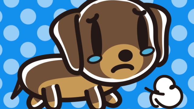 泣くミニチュアダックスフンドちゃん（犬）のイラスト【色、背景あり】PNG