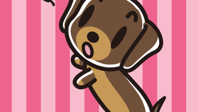 驚くミニチュアダックスフンドちゃん（犬）のイラスト【色、背景あり】PNG