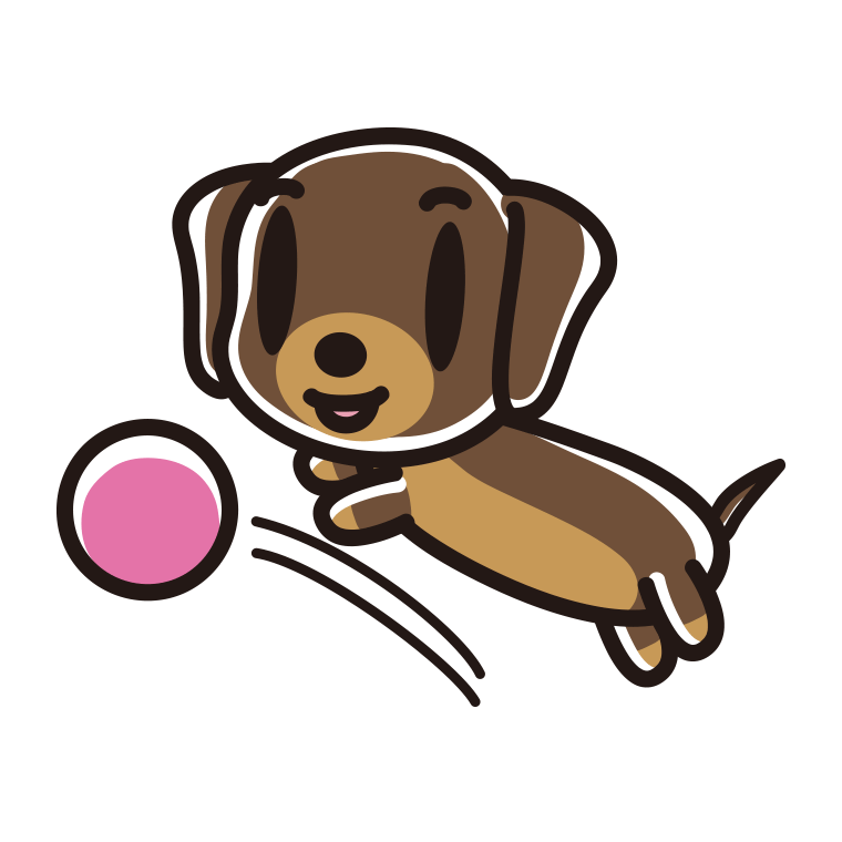 ボールを追うミニチュアダックスフンドちゃん（犬）のイラスト【色あり、背景なし】透過PNG