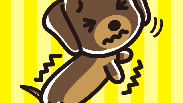 ブルブル震えるミニチュアダックスフンドちゃん（犬）のイラスト【色、背景あり】PNG