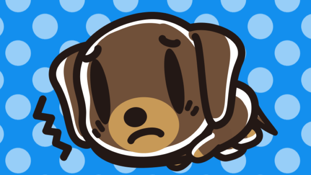 具合が悪いミニチュアダックスフンドちゃん（犬）のイラスト【色、背景あり】PNG