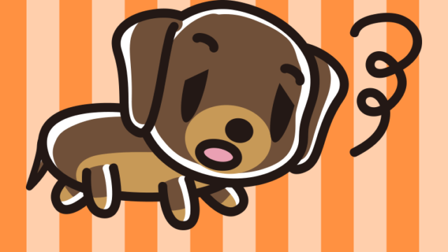 眠そうなミニチュアダックスフンドちゃん（犬）のイラスト【色、背景あり】PNG