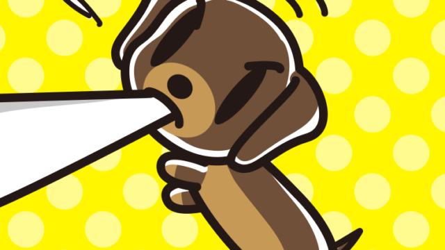 くわえて引っ張るミニチュアダックスフンドちゃん（犬）のイラスト【色、背景あり】PNG