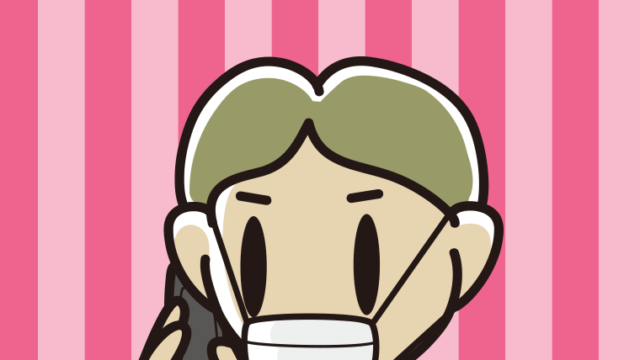 マスクをしてスマホで電話する小学生男子のイラスト【色、背景あり】PNG