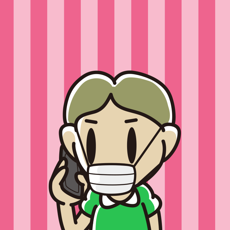 マスクをしてスマホで電話する小学生男子のイラスト【色、背景あり】PNG