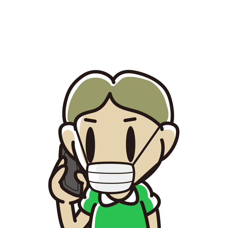 マスクをしてスマホで電話する小学生男子のイラスト【色あり、背景なし】透過PNG