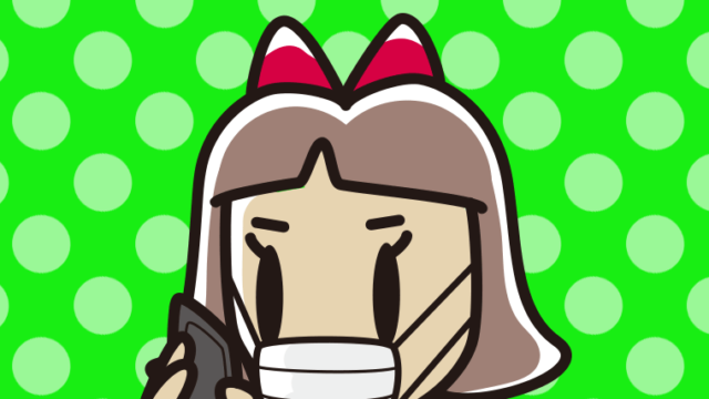 マスクをしてスマホで電話する小学生女子のイラスト【色、背景あり】PNG