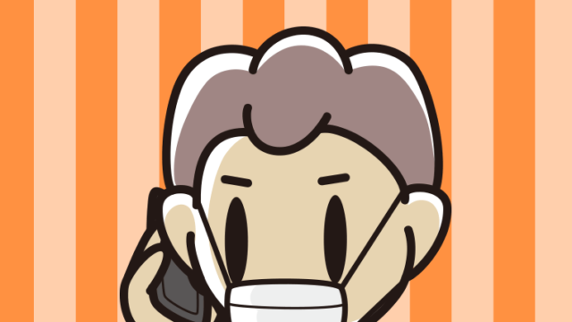 マスクをしてスマホで電話する男子中学生のイラスト【色、背景あり】PNG