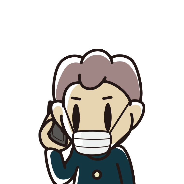 マスクをしてスマホで電話する男子中学生のイラスト【色あり、背景なし】透過PNG