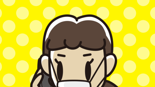 マスクをしてスマホで電話する女子中学生のイラスト【色、背景あり】PNG