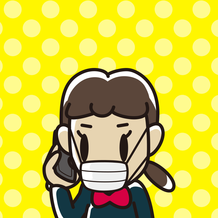 マスクをしてスマホで電話する女子中学生のイラスト【色、背景あり】PNG