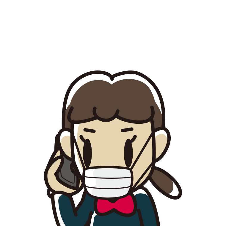 マスクをしてスマホで電話する女子中学生のイラスト【色あり、背景なし】透過PNG