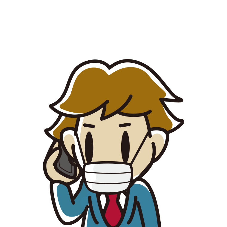 マスクをしてスマホで電話する男子高校生のイラスト【色あり、背景なし】透過PNG