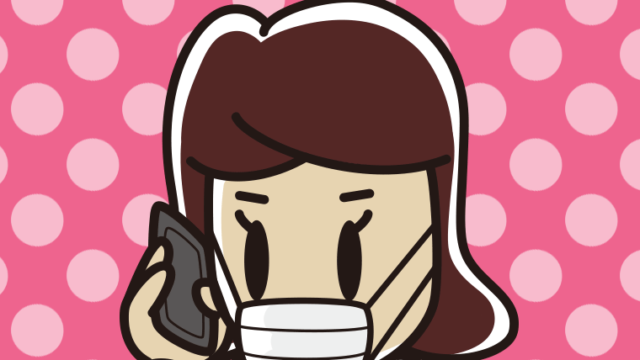 マスクをしてスマホで電話する女子高校生のイラスト【色、背景あり】PNG