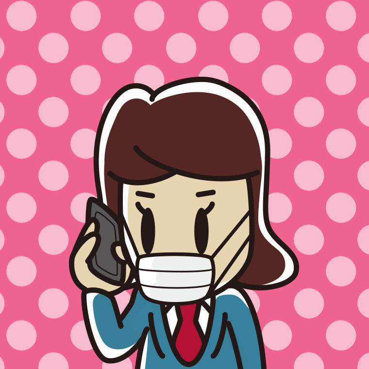 マスクをしてスマホで電話する女子高校生のイラスト【色、背景あり】PNG