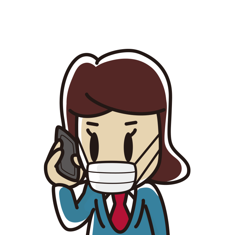 マスクをしてスマホで電話する女子高校生のイラスト【色あり、背景なし】透過PNG