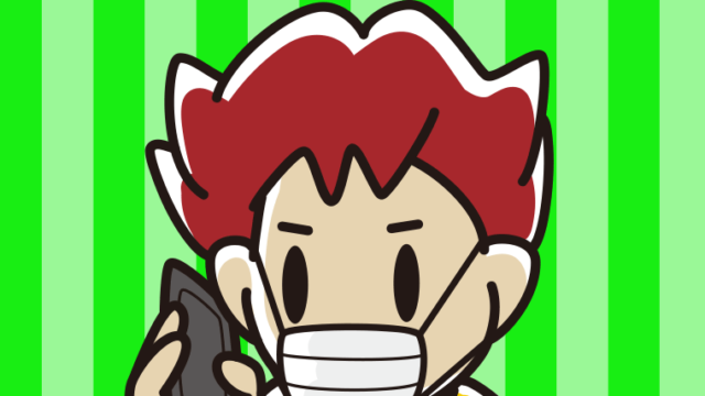 マスクをしてスマホで電話する男子大学生のイラスト【色、背景あり】PNG