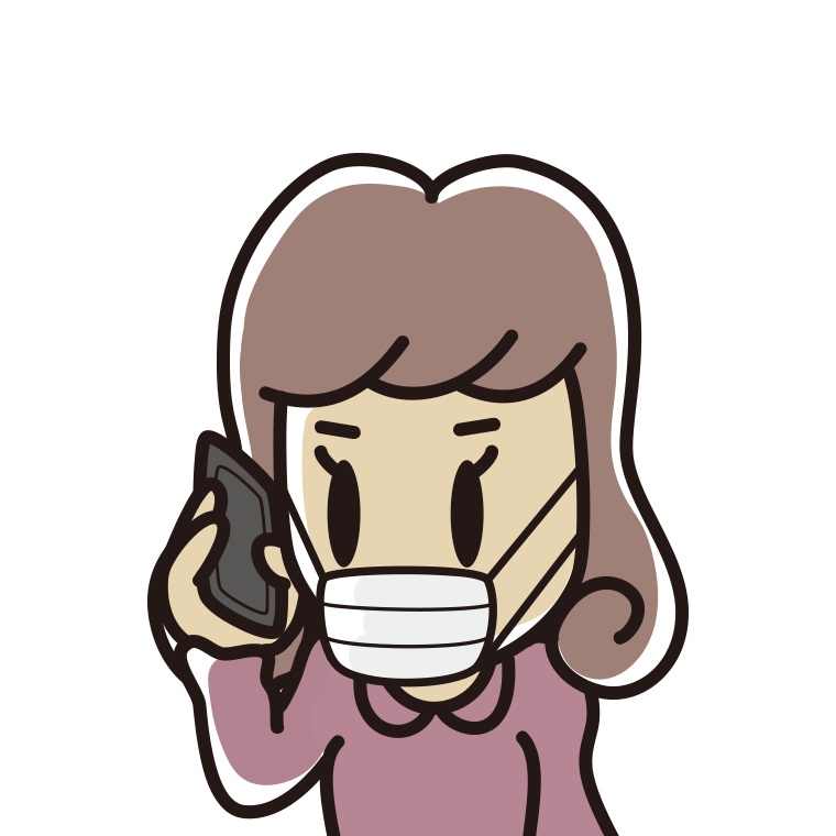マスクをしてスマホで電話する女子大学生のイラスト【色あり、背景なし】透過PNG