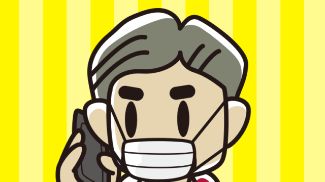 マスクをしてスマホで電話するおじさんのイラスト【色、背景あり】PNG