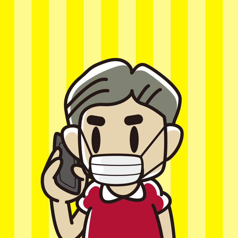 マスクをしてスマホで電話するおじさんのイラスト【色、背景あり】PNG