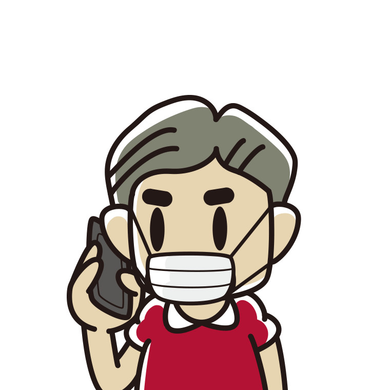 マスクをしてスマホで電話するおじさんのイラスト【色あり、背景なし】透過PNG