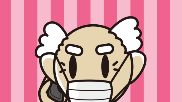 マスクをしてスマホで電話するおじいさんのイラスト【色、背景あり】PNG