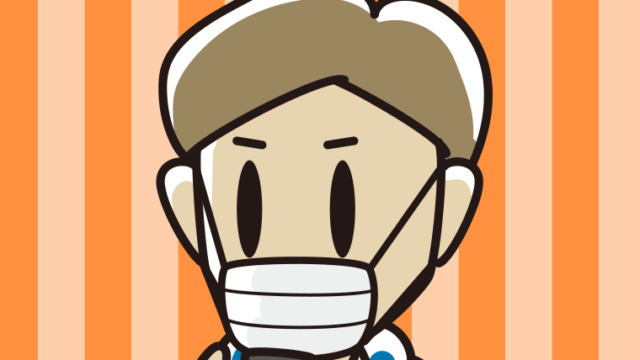 マスクをしてスマホを使う男性のイラスト【色、背景あり】PNG