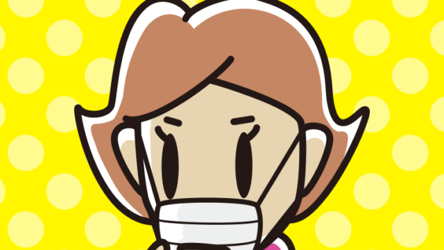 マスクをしてスマホを使う女性のイラスト【色、背景あり】PNG