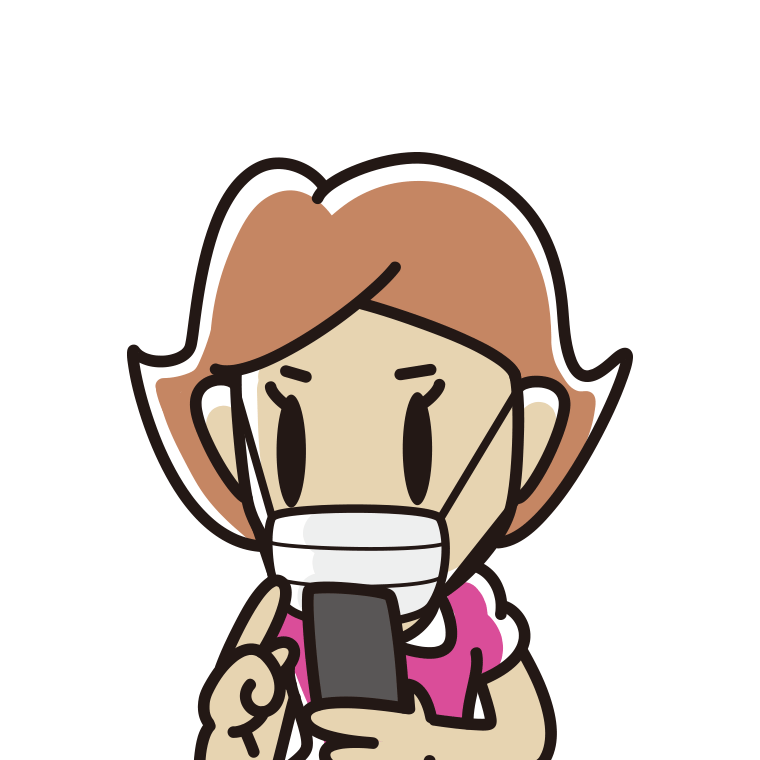 マスクをしてスマホを使う女性のイラスト【色あり、背景なし】透過PNG