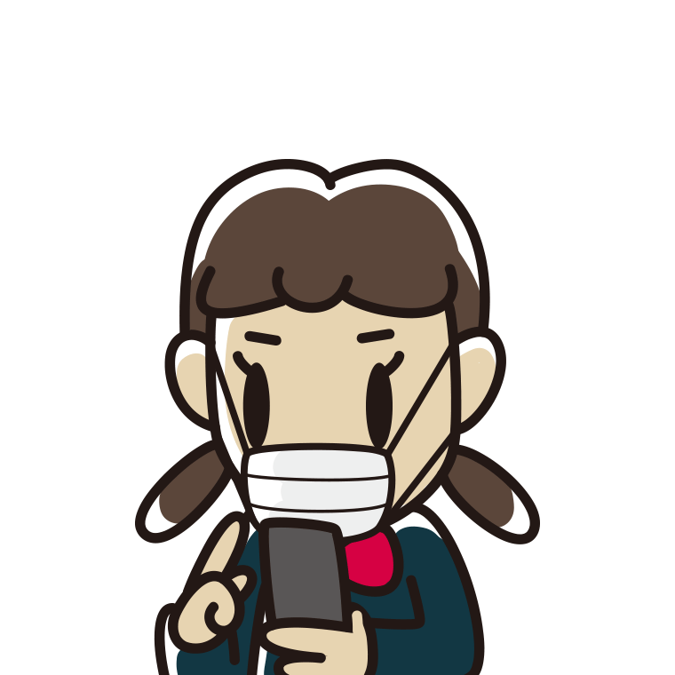 マスクをしてスマホを使う女子中学生のイラスト【色あり、背景なし】透過PNG