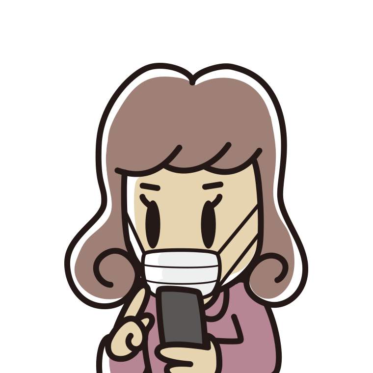 マスクをしてスマホを使う女子大学生のイラスト【色あり、背景なし】透過PNG