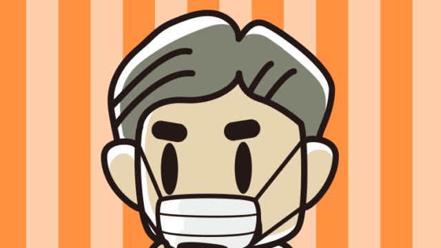 マスクをしてスマホを使うおじさんのイラスト【色、背景あり】PNG