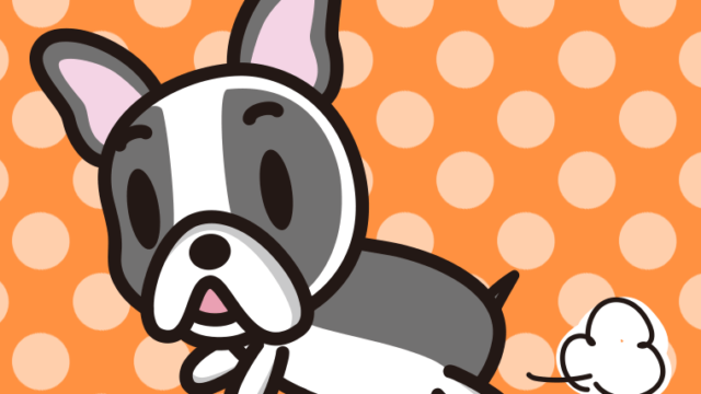 走るフレンチブルドッグちゃん（犬）のイラスト【色、背景あり】PNG