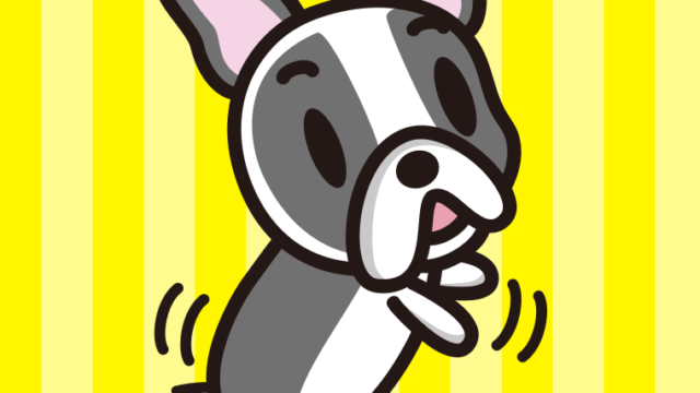 立つフレンチブルドッグちゃん（犬）のイラスト【色、背景あり】PNG