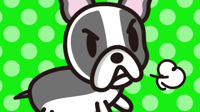 怒るフレンチブルドッグちゃん（犬）のイラスト【色、背景あり】PNG