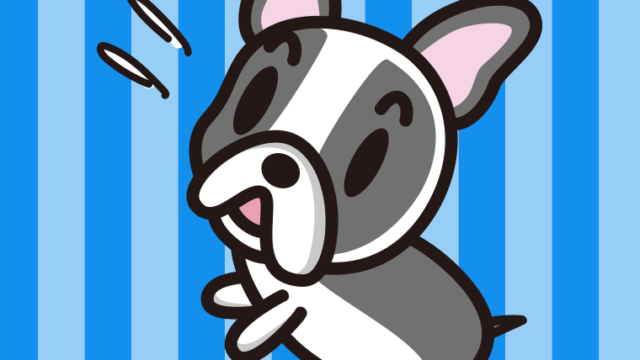 驚くフレンチブルドッグちゃん（犬）のイラスト【色、背景あり】PNG