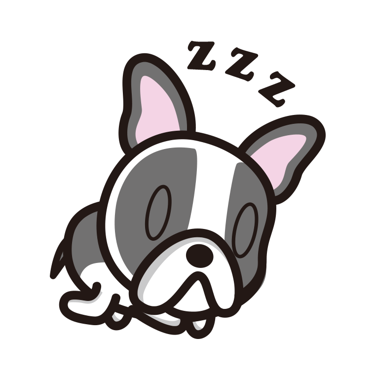 眠っているフレンチブルドッグちゃん（犬）のイラスト【色あり、背景なし】透過PNG