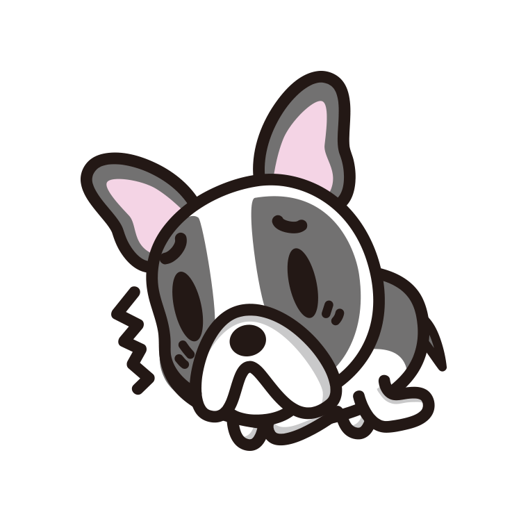 具合が悪いフレンチブルドッグちゃん（犬）のイラスト【色あり、背景なし】透過PNG