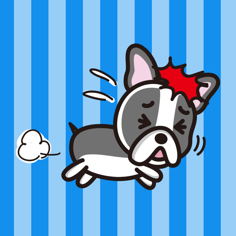 ぶつかるフレンチブルドッグちゃん（犬）のイラスト【色、背景あり】PNG